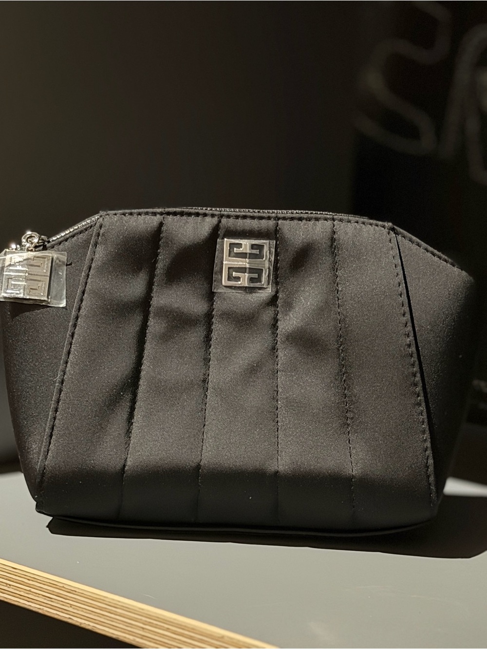 Given Black Quilted Men's Toiletry Bag with Silver Logo